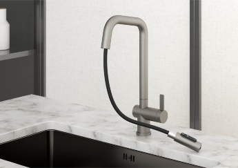 Смеситель для кухни Granula Kitchen Space 7273 сталь матовая, подключение к фильтру, выдвижной излив, с душем