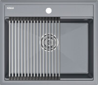 Комплект мойка кухонная Paulmark Stepia 60 из искусственного камня с ролл-матом Step PM115951-GRM+R375-BS, серый металлик