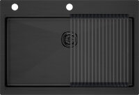 Комплект мойка кухонная Paulmark Kroner 75 Pro из нержавеющей стали с ролл-матом Pro PM707551-GM+R405-GM, вороненая сталь