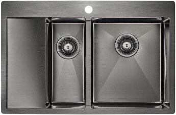 Мойка кухонная Paulmark Kroner 78/2SF PM227851-GMR из нержавеющей стали, вороненая сталь