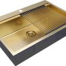 Комплект мойка кухонная Paulmark Kroner 75 Pro из нержавеющей стали с ролл-матом Pro PM707551-BG+R405-BG, брашированное золото