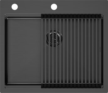Комплект мойка кухонная Paulmark Kroner 59 Pro из нержавеющей стали с ролл-матом Pro PM705951-GM+R405-GM, вороненая сталь