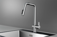 Смеситель для кухни Granula Kitchen Space 7273 сталь сатин, подключение к фильтру, выдвижной излив, с душем
