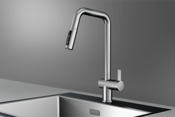 Смеситель для кухни Granula Kitchen Space 7273 сталь сатин, подключение к фильтру, выдвижной излив, с душем